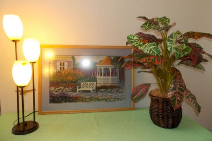 HCE015 Framed Print, Lamp, Artificial Croton Plant
