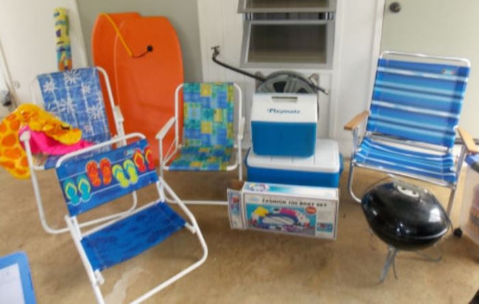 HCE030 Beach Lot - Beach Chairs, Cooler, Boat Set, Boards
