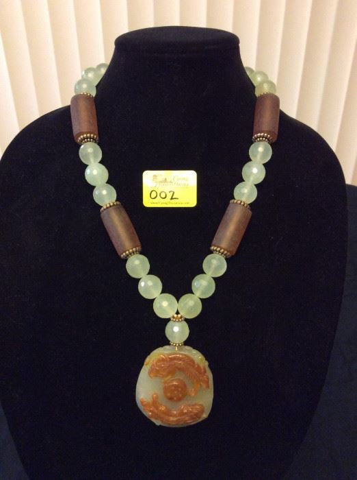 HFJ002 Celadon Jade Pendant w/ Jade and Lucite Beads
