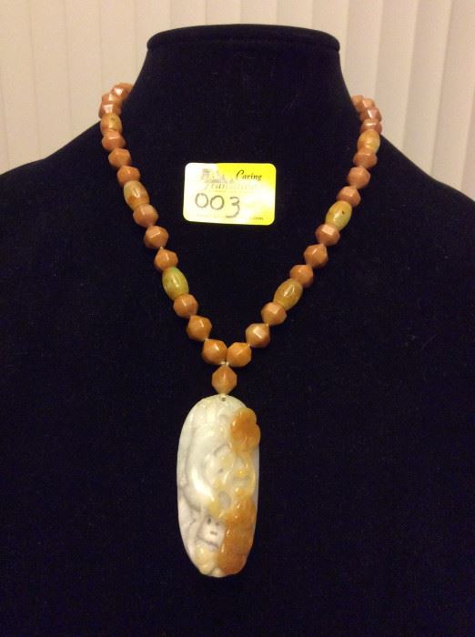 HFJ003 Honey White Jade Pendant and Beads
