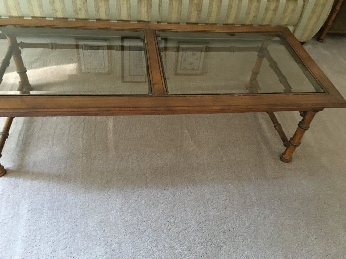 Mid-century style bamboo glass coffee table 
