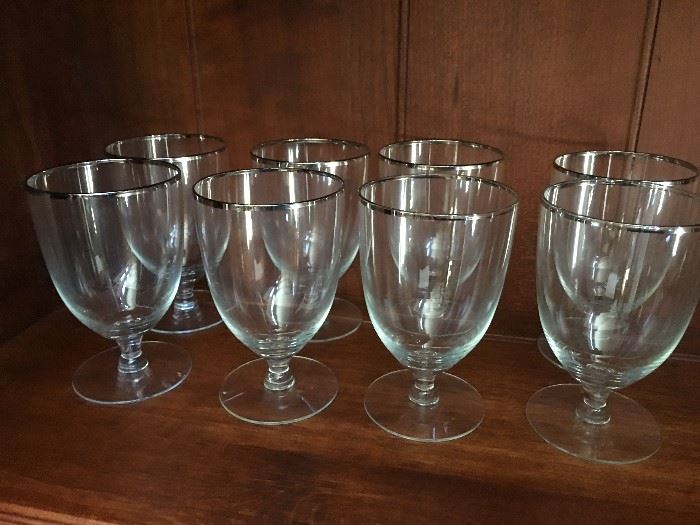 Silver-rimmed vintage goblets - set of 8