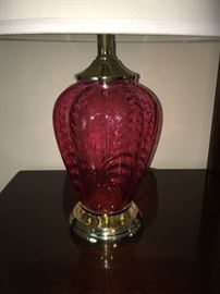 cranberry red Fenton vase lamp