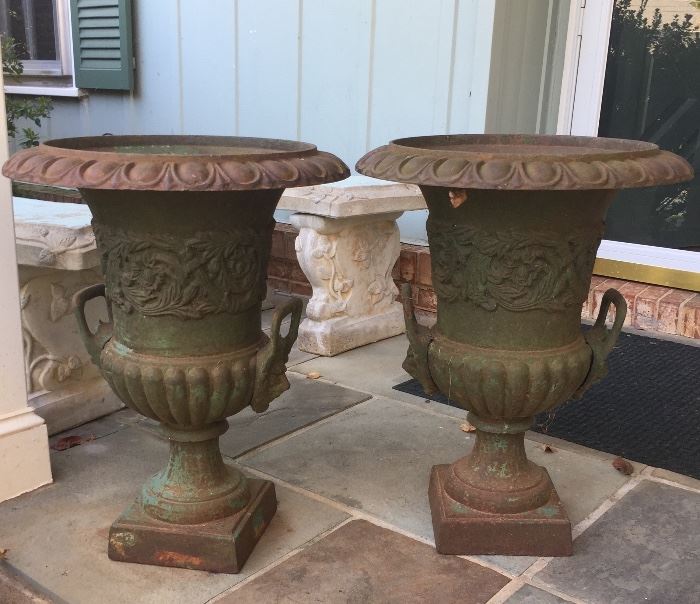 Antique cast iron urns