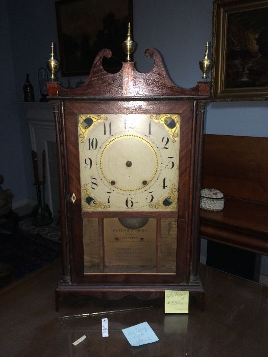This is an Eli terry clock from 1820 with original wooden works, face and minor case repair.