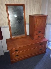 This is a lovely maple dresser from 1890's. Jessie Case of Sutton Nebraska bought this the first year she taught school. The mirror is fine, just dirty from storage.