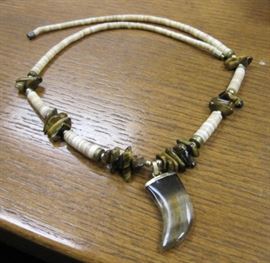 22" Tiger Eye & Heichi Necklace with Horn Pendant	