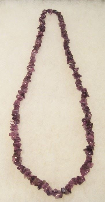28" Polished Amethyst Stone Bead Necklace & Pin