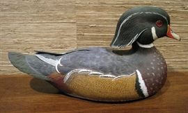 1986 Hand Carved Wood Duck Drake Decoy Gary Hill	