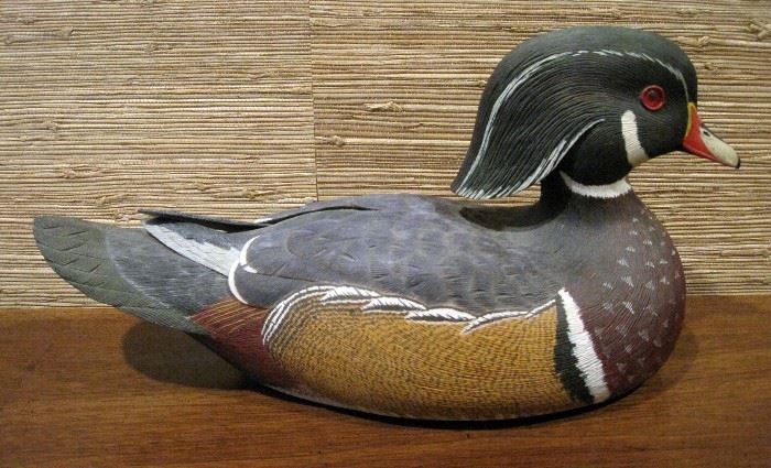 1986 Hand Carved Wood Duck Drake Decoy Gary Hill	