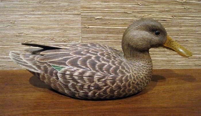 1987 Hand Carved Teal Hen Duck Decoy Hill