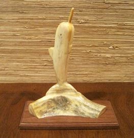 Carved Antler Sculpture of a Narwhal Breeching