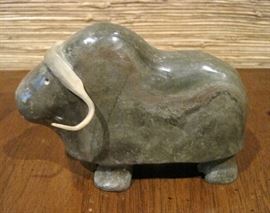 Carved Stone Musk Ox Klengenberg Inuit Canada