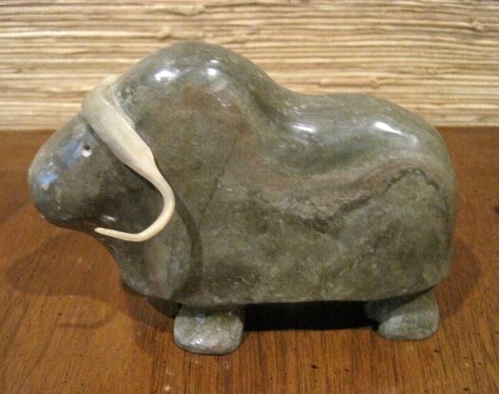 Carved Stone Musk Ox Klengenberg Inuit Canada