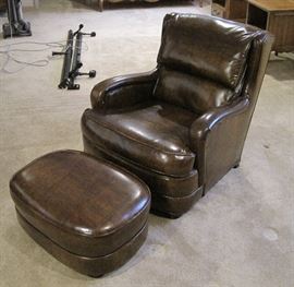 Vintage Faux Leather Club Chair With Ottoman
