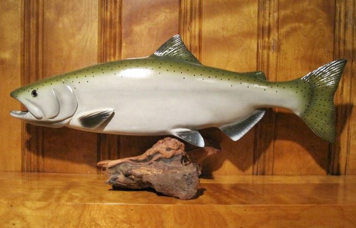 27" Composite Wood Sculpture of a King Salmon
