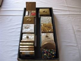 Vintage compacts, pill boxes, personal ask trays.