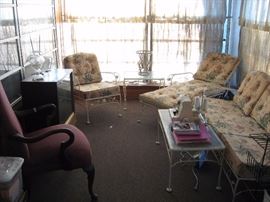 Porch furniture has never been outside.No rust but cushions are dry rotted.