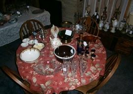 Glassware, bowls, trays and more! Individually priced or make an offer on the lot. Dining room table available (solid wood), plus chairs and 3 leaves - asking $75.