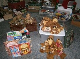 Assorted Alfs, old wicker trunk, old stuffed animals, seasonal merchandise and more.