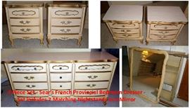 Sears French Provincial Dresser, Night Stands and Mirror. Asking $100