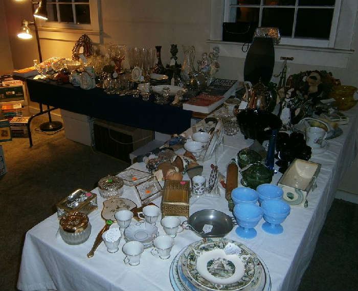 Glasses, china, vases, black glass, vanity table items, dessert bowls and more!  Make an offer!