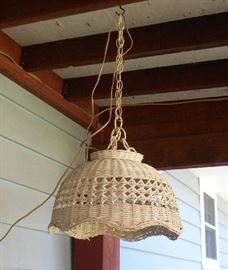 Hanging wicker lamp.