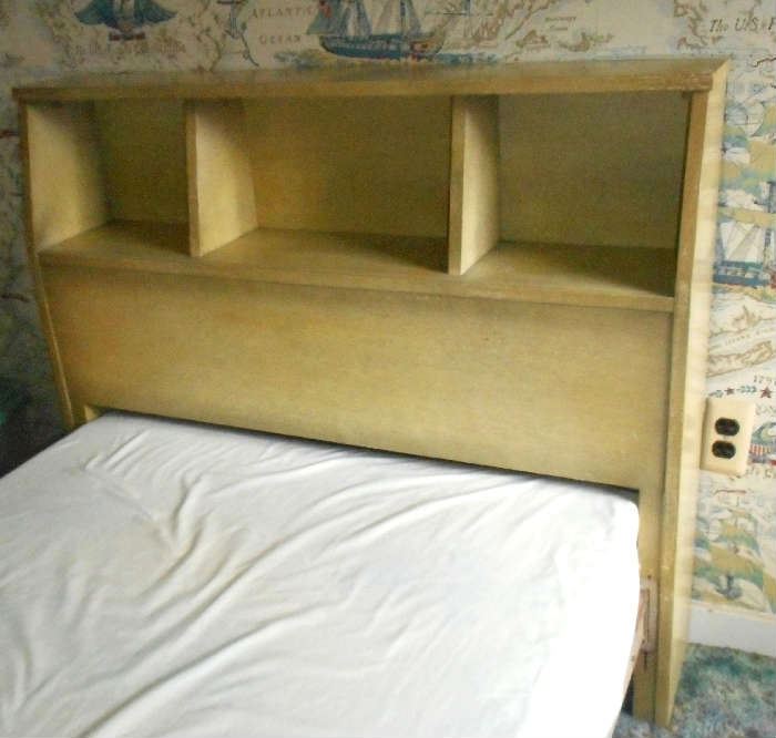 Vintage wood twin size bookcase headboard with side rails.  Asking $30