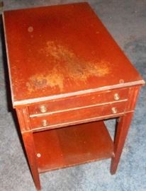 Old solid pine end table with drawer, needs TLC!