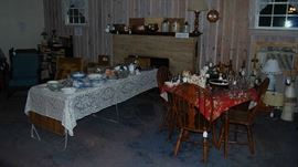 Glassware, dishes, serving bowls, planters, andirons, all priced to go - all reasonable offers considered!