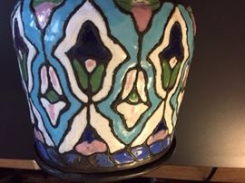 PORCELAIN ON METAL VASE.