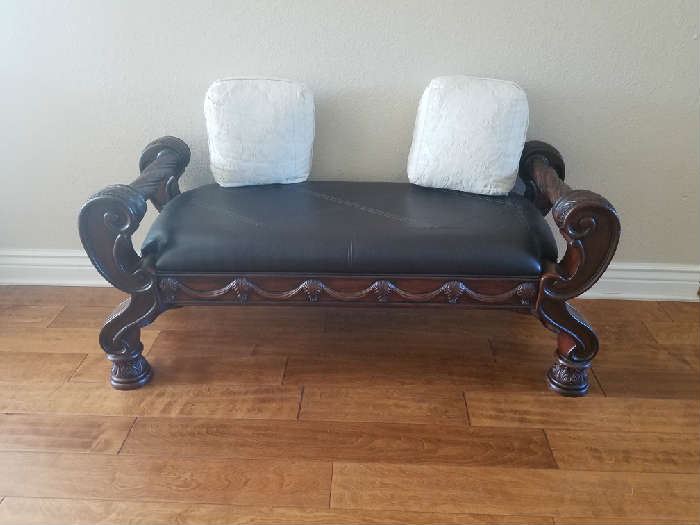 Beautiful Mahogany bench with leather seat