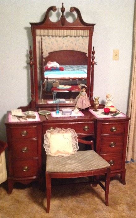 Bedroom Mahogany Vanity with mirror and bench