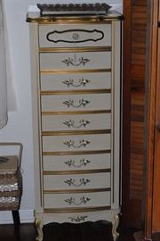 white and gold lingerie chest