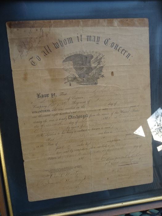 This is discharge papers dated  1865. Civil War. Entered as a farmer.... 