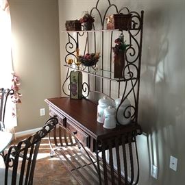 COPPER BAKERS RACK WOOD/GLASS W/2-DRAWERS.   $200 TODAY!!!!