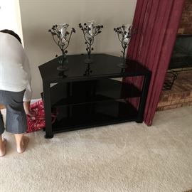 black glass TV stand, screen divider