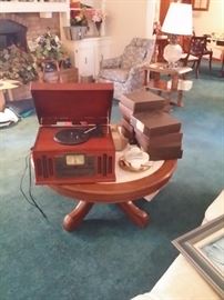 record player, coffee table (maple)