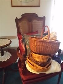 baskets and wicker chair