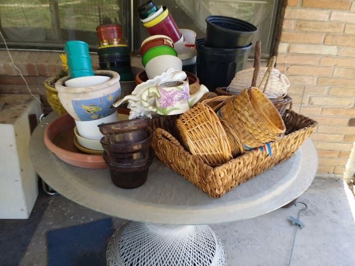 baskets and patio table with chairs