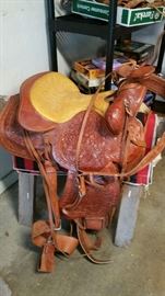 'Leddy' western show saddle, hand tooled - could not find serial number