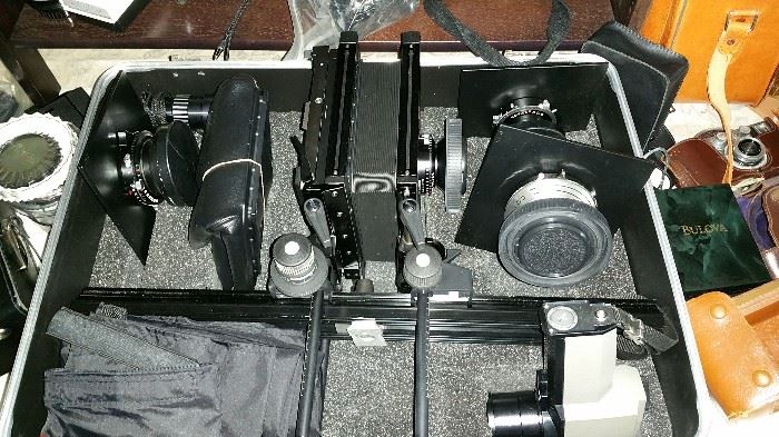 large format camera - Compur - with rail, lenses etc in case