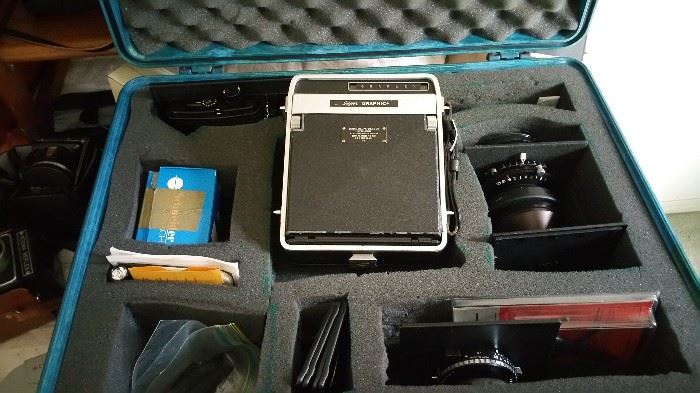 Graflex camera in case with extras