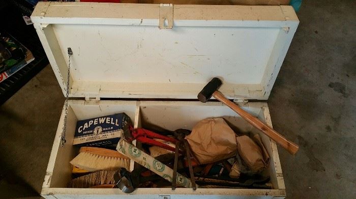 farrier's tools and supplies - sold as a lot with the box