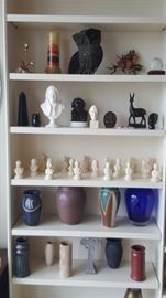 Bach 1962 Sculpture, Wagner Bust, Carved Wooden Deer, Zimbabwe Sculpture, Marble Owl, Chadwick Vase, Soapstone Vases, Pottery Vases, etc.  