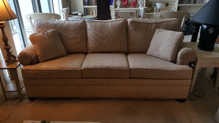 Ethan Allen Beige Couch, Cumfy and Neutral. Measures 83Lx 36Wx 36H