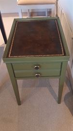 Side Table with Drawer, Green with Gold Accents.
