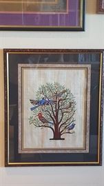 Egyptian Papyrus Colorfull Birds and Tree
