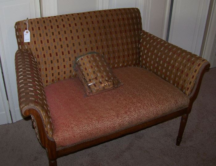 Small settee - newly upholstered (bag in chair has extra fabric)