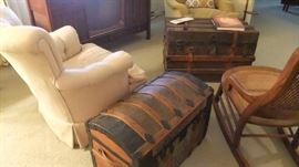 Many old steamer and metal trunks